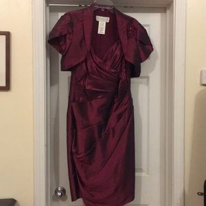 Burgundy cocktail dress with rouching size 14